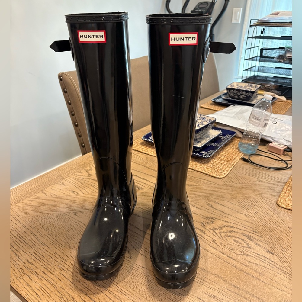 Hunter Glossy Black Tall Boots
